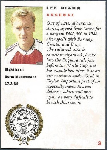 FÚTBOL PANINI 92-COLECCIÓN OFICIAL JUGADORES-#003-ARSENAL-LEE DIXON - Imagen 2 de 2