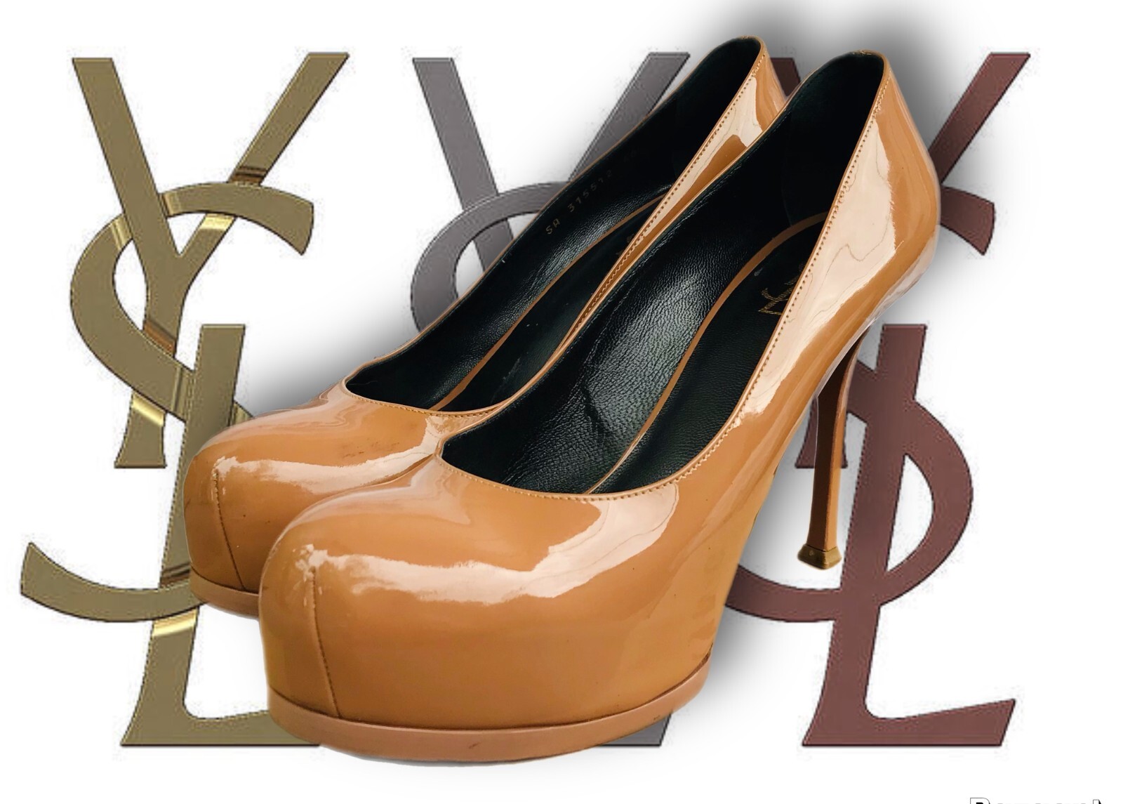 Décolleté YSL Yves Saint Laurent Tribtoo beige tacco Vernice plateau taglia 40 US 9 5