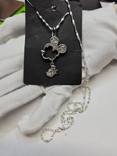 Disney Mickey Mouse Silver Tone Rhinestone Pendant Necklace 21" Chain NEW