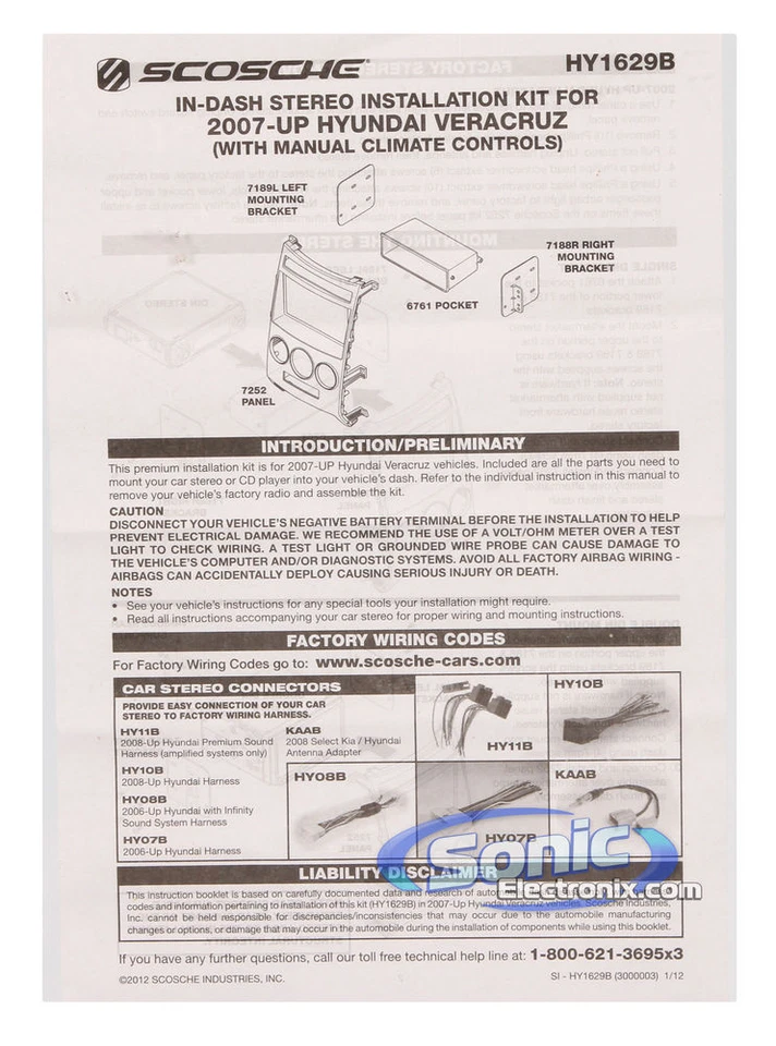 Kit de tablero de instalación DIN simple/doble Scosche HY1629B para Hyundai Veracruz 2007-12 Foto 3 de 4