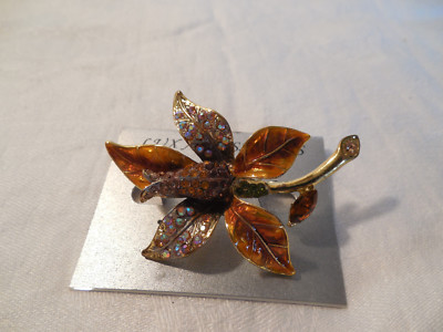 Lux accessories enamel w/AB rhinestones flower brooch