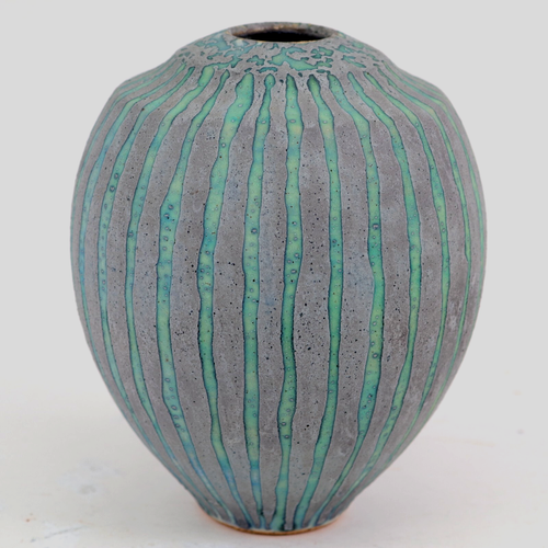 Peter Beard Stoneware Vessel Vase Grey Green h14cm - Picture 3 of 8