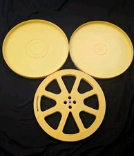 16mm EMPTY PLASTIC FILM REEL w/ Plastic Canister (Yellow) 15" wide, Vintage Set