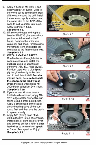 SS Audio Recone Kit for 12" JBL 2202, 8 Ohms, RK-JBL2202-8 - Picture 5 of 5