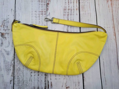 Free People Real World Clutch Slouchy Shoulder Bag Leather Yellow NWOT NEW - Picture 2 of 6