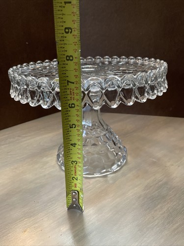 Vtg Fostoria American Cubist Pedestal Cake Stand W/Rum Well. 10"W 7.25"T Clear - Picture 7 of 10