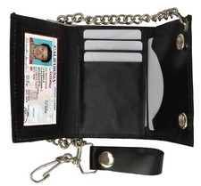 Black Men's Genuine Leather Biker's Metal Chain Wallet Trucker Motorcyclist