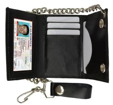 Black Men's Genuine Leather Biker's Metal Chain Wallet Trucker Motorcyclist