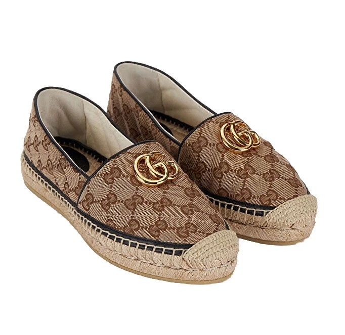 Espadrilles GUCCI GG Pilar 9 bordées de cuir logo embelli   toile détaillée