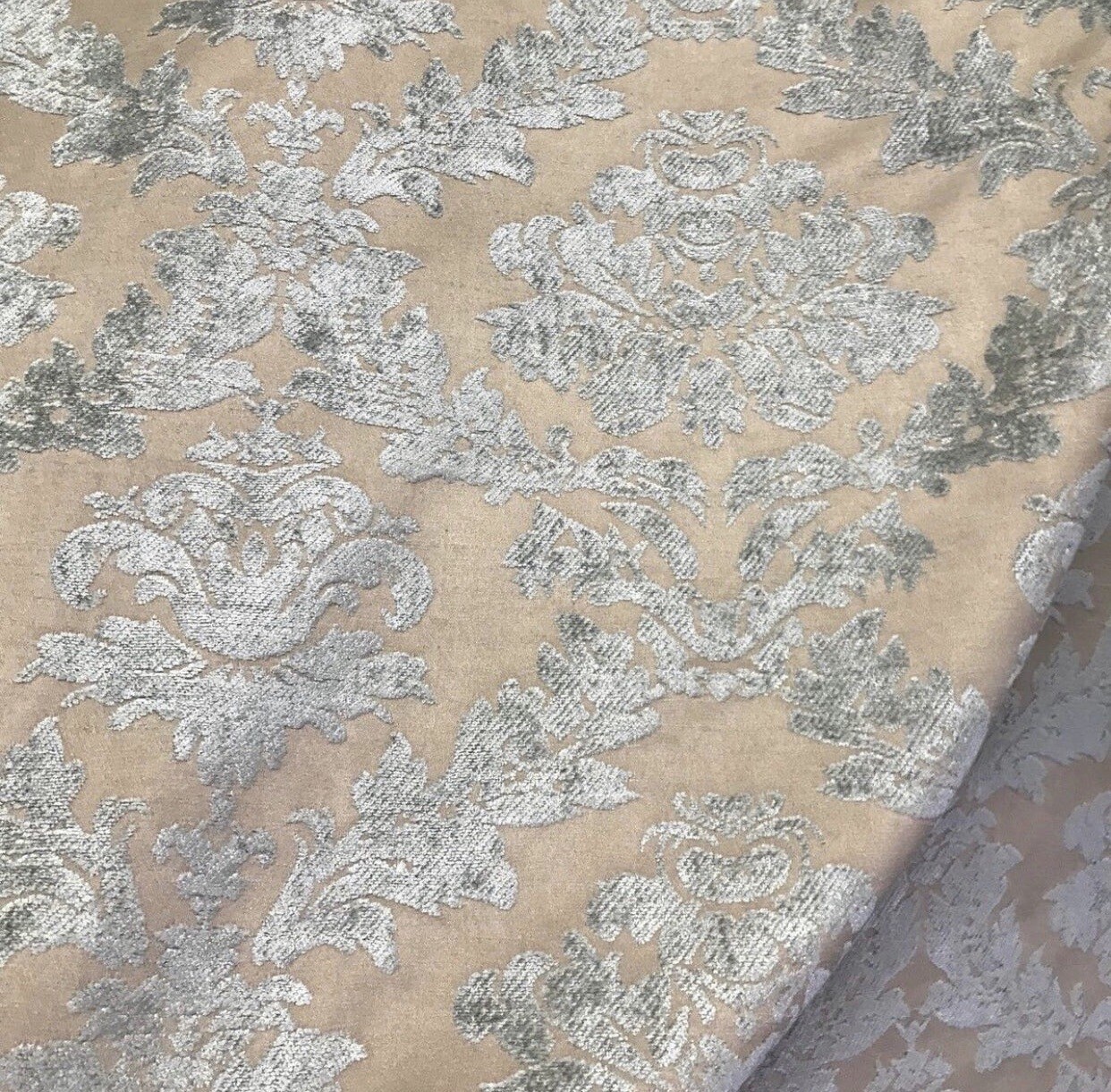 Designer Upholstery Burnout Chenille Velvet Fabric Aqua & Shell eBay