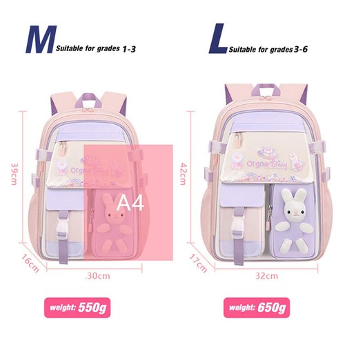 Girls Backpack Elementary School Bag Cute Rabbit Design Preschool Blue L - Picture 2 of 7