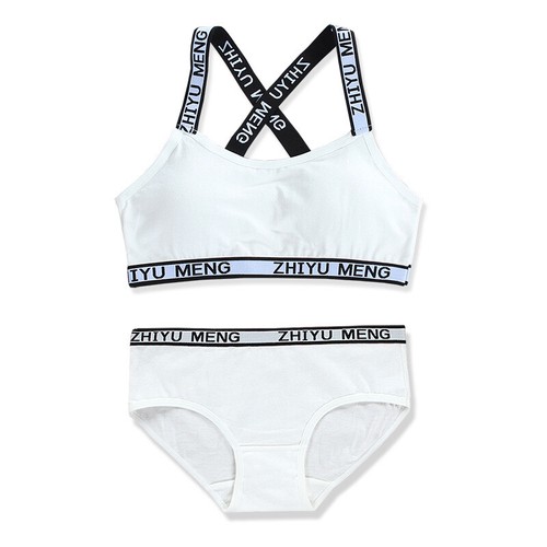 Girls Bra Cotton Padded Training Bra CROP TOP VEST+BRIEFS Sport Underwear 8-14 - Picture 2 of 10