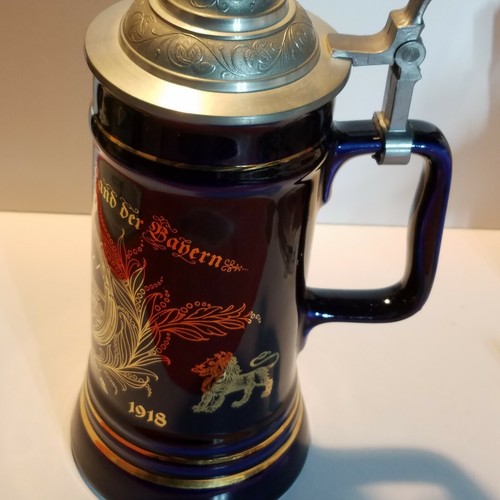 ALWE Solid Cobalt Blue 24k Gold Lettering Crest National Anthem Lidded Stein - Picture 6 of 12