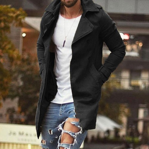 Men Lapel Trench Coat Outwear Overcoat Long Sleeve Winter Slim Warm Jacket Tops* - Picture 5 of 14