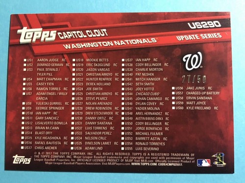 Anthony Rendon 2017 Topps Update Powder Blue Card #US290 27/50 Nationals - Picture 2 of 2
