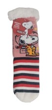 Peanuts Snoopy Sherpa Lined Non-Slip Women's Pink Space Slipper Socks - One Size
