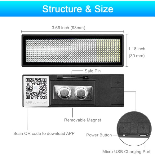 New LED Bluetooth Digital DIY Programmable Scrolling Name Message Tag Badge Sign - Picture 10 of 16