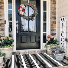 EARTHALL Black and White Striped Rug Outdoor 3'x 5', Cotton Hand-Woven Striped D