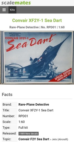 Rare Plane Detective Convair XF2Y-1 Sea Dart #RPD01 Limited-Run Kit 350/1000 - Bild 9 von 9