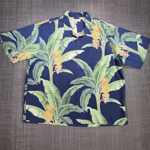 Camisa Hawaiana Tommy Bahama Para Hombres XXL 100% Seda Hoja de Plátano Aloha Camp Loop Y2K