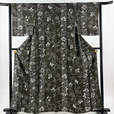 JAPANESE KIMONO FINE PATTERN DARK GREEN 160cm 5 ft 3 in PURE SILK B1266