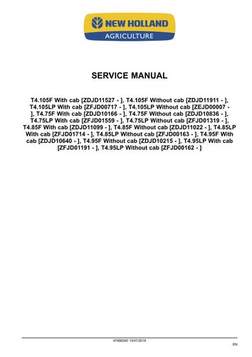 Manual de servicio del tractor New Holland T4.75F,T4.85F/95F/105F/75LP/85LP/95LP/105LP - Imagen 2 de 24
