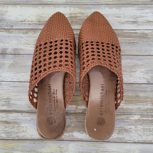 Eric Michael Slip-On Leather Espadrille Mules Women's Size 38/US 7.5-8 Brown - Picture 6 of 11