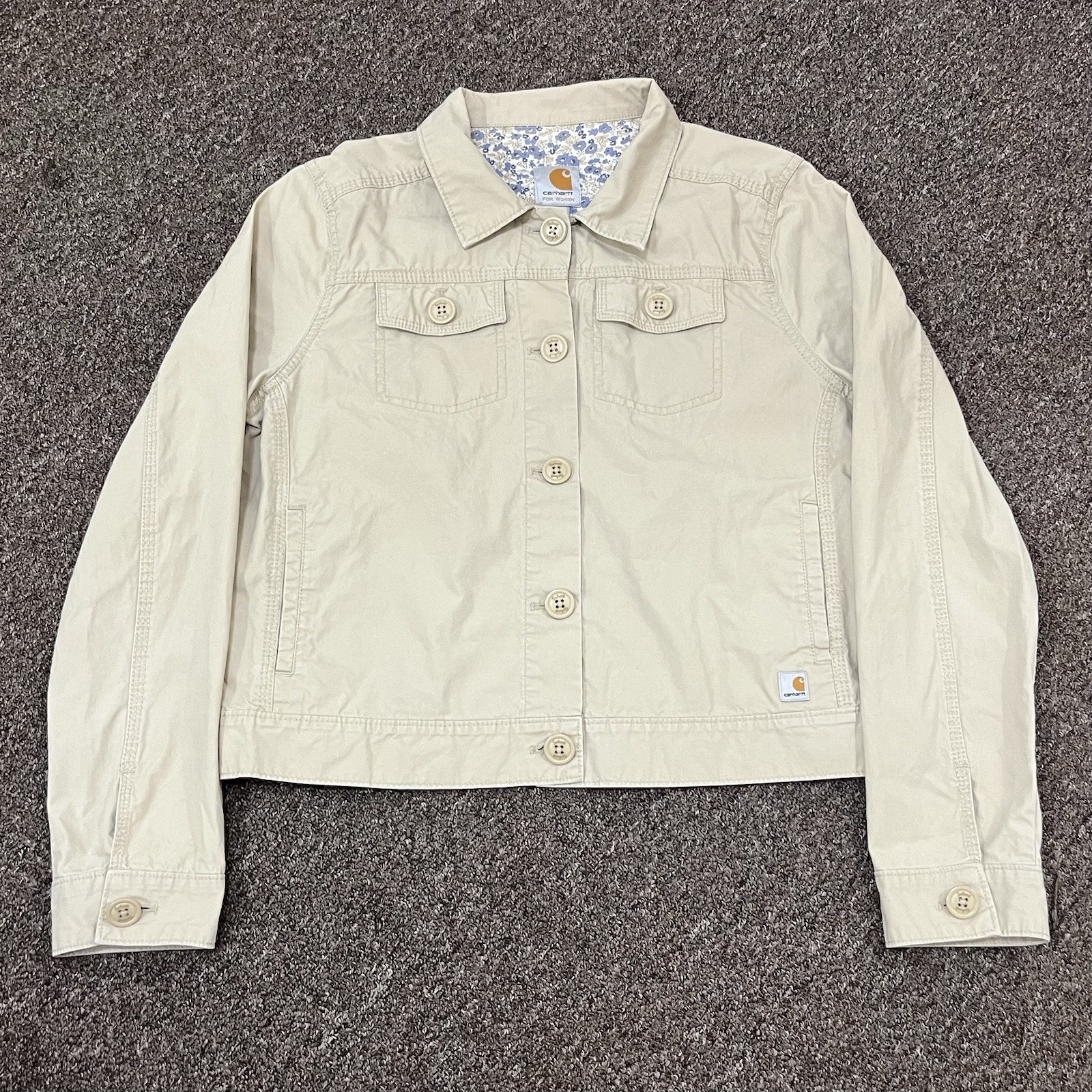 Carhartt Womens WJ026 Long Sleeve Button Front Trail Jacket Tan Cotton Size L