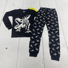 Shelry Pajama Set Kids 10 Black T-Rex Dinosaur Glow In The Dark Cotton 2 Piece
