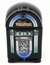 ⭐ VINTAGE GOOD VIBRATIONS JUKEBOX CERAMIC LIDDED JAR CANISTER MADE IN USA ⭐