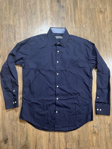 Camisa de vestir GIVENCHY para hombre azul marino puño abatible abotonada L/S mediana 15,5 - Imagen 3 de 13