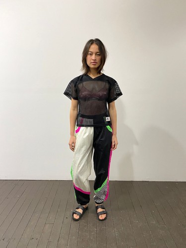 80s nylon track pants / 1980s East West sporty neon athletic leisure pants