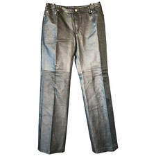 Vtg 90s Y2K Newport News 100 Leather Pants 6 Women Black 29x29 Moto Biker Lined
