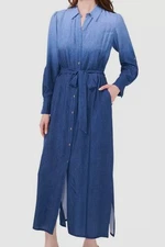 Msk Women's Blue Ombré Belted Long-Sleeve Maxi Shirt Dress Size S