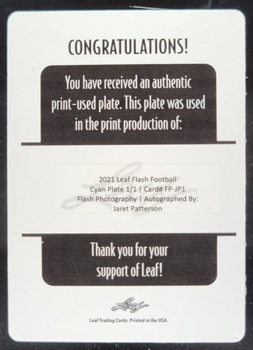 2021 Leaf Flash Jaret Patterson Photography Auto Printing Plates Cyan 1/1 RC JF4 - Picture 2 of 10