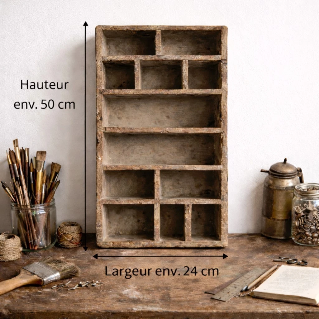 Ancienne étagère En Bois Rustique Avec Avancée De Rangement – 42x15x38 Cm, Occasion
