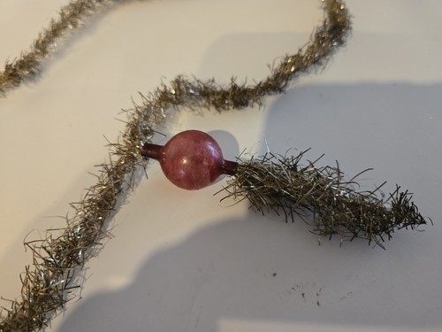 Vintage Tinsel with Glass Bead Dangle Drop Christmas Ornament Garland 34" & 26". - Picture 7 of 8
