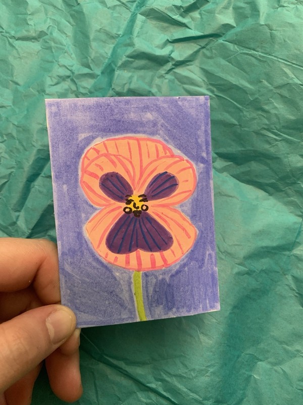 Pink Pansy Gal Acrylic ACEO By Madylyne Smith Art Trading Card Painting Flower