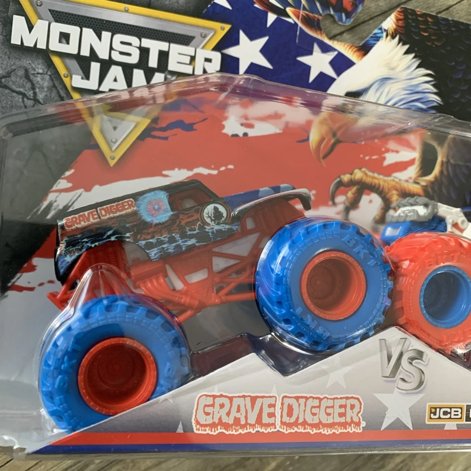 Monster Jam Stars Stripes Grave Digger 2025 vs JCB Digatron Eagle 1/64 América Foto 4 de 4