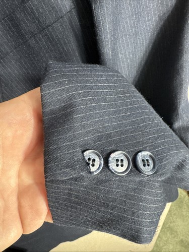Vintage Dominic D'Bruzzi 40L Navy Dark Blue Pinstripe 3 Piece Suit 36x32 2 BTN - Picture 3 of 21