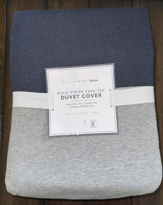 Pottery barn dorm bold stripe fave tee duvet cover Navy heather gray twin
