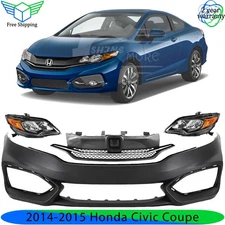 Front Bumper Cover Fascia & Grille Assembly Kit For 2014-2015 Honda Civic Coupe