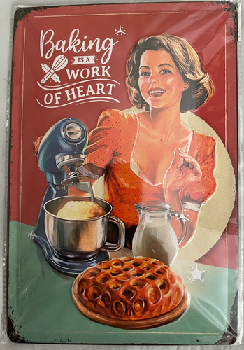 "BAKING IS A WORK OF HEART" LETREROS RETRO DE ACERO EN RELIEVE ¡Diseñados en Alemania! - Imagen 1 de 2
