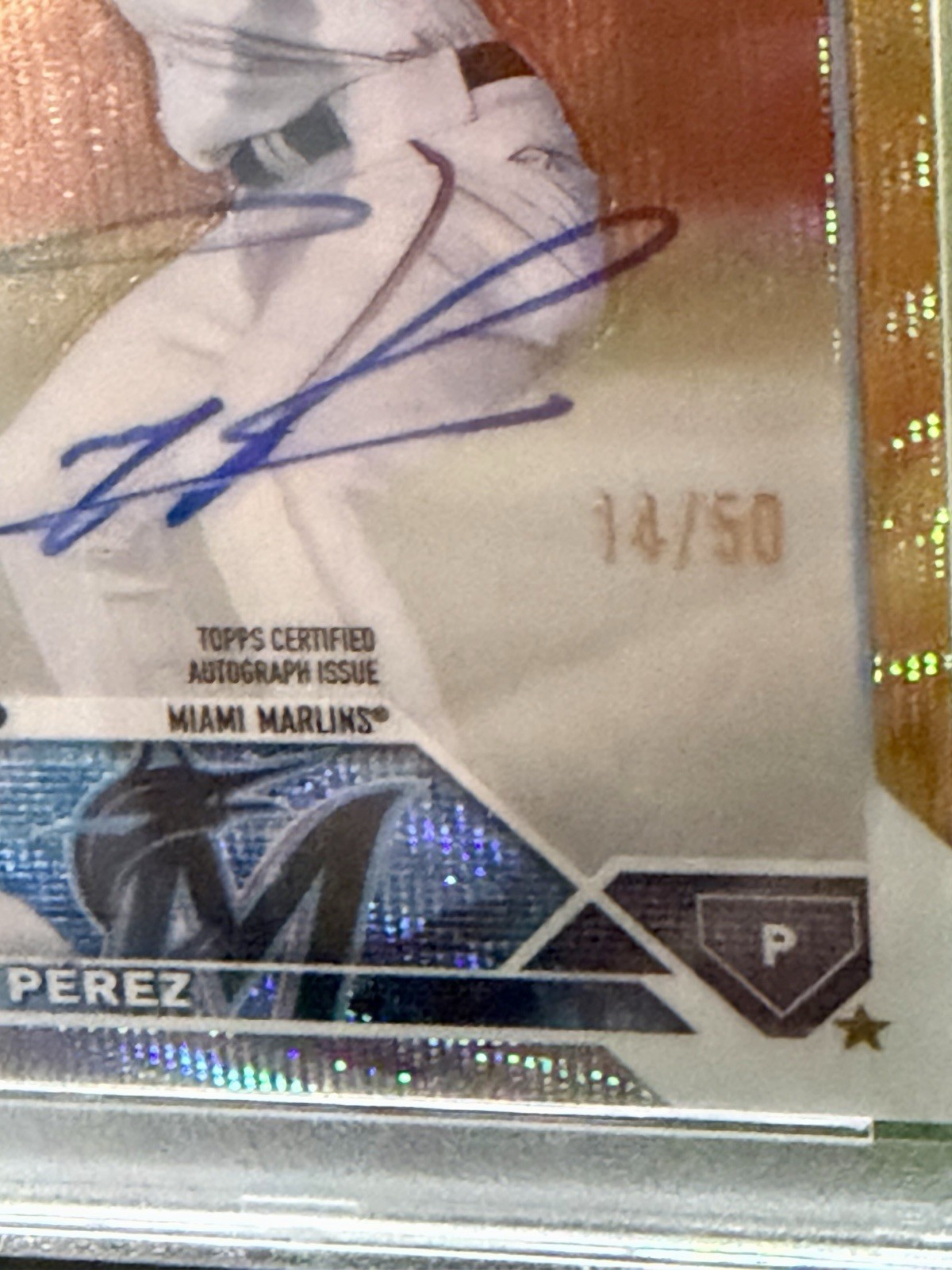 2023 Topps Chrome Update Eury Perez Gold Wave Auto Refractor /50 Rookie PSA 10 view 3