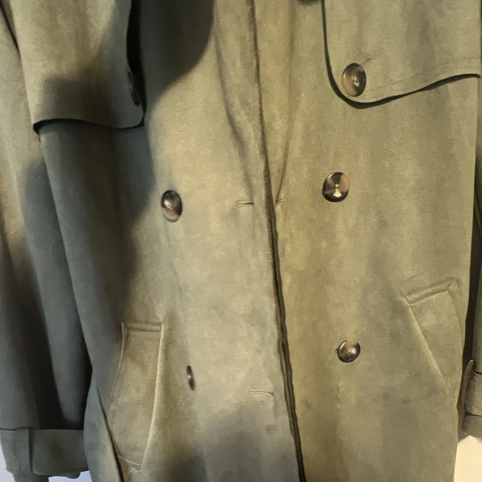 Love For Humanity Black Label Men's Long Belted Lined Green Trench Coat M image 6