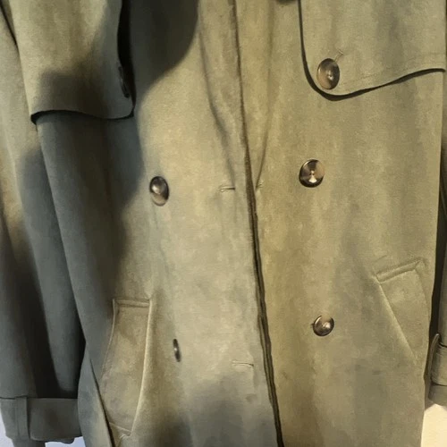 Love For Humanity Black Label Men's Long Belted Lined Green Trench Coat M image 6