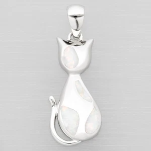 Ragdoll Cat White Fire Opal Silver Jewelry Women Necklace Pendant