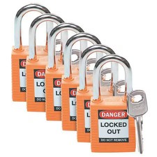 Brady 123270 Lockout Padlock, Keyed Alike, Nylon, Orange, 1 1/2 In Shackle