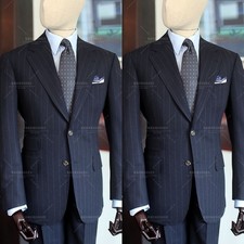 Striped Men's Suit Black Formal 2Pcs Business Offical Tailored Jacket Tuxedo