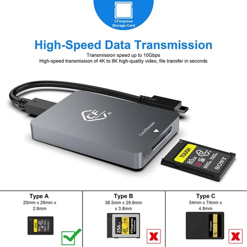 CFexpress Type A Card Reader USB 3.1 Gen 2 10Gbps , Plug&Play CFexpress Reader C - Zdjęcie 4 z 11